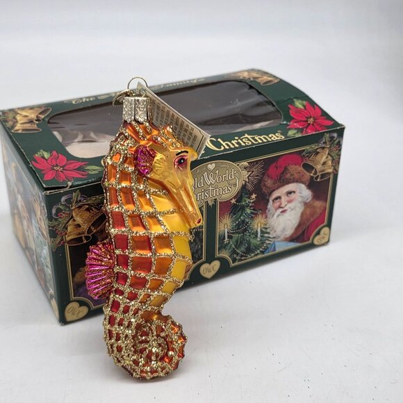 Old World Christmas Yellow Seahorse Ornament Glass Blown Hand-Painted Box - Picture 2 of 13